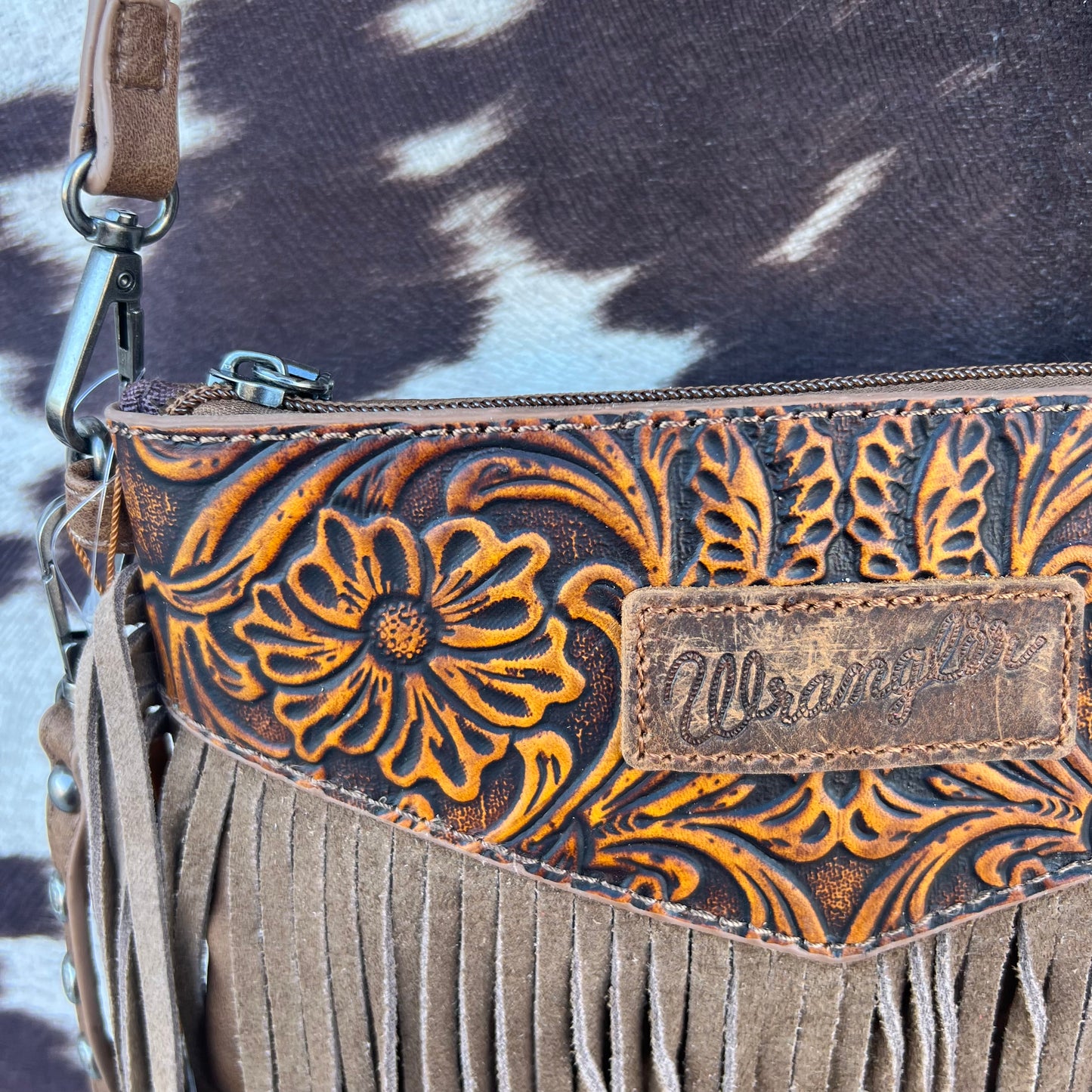 Wrangler Tooled Leather Wristlet Crossbody SMALL
