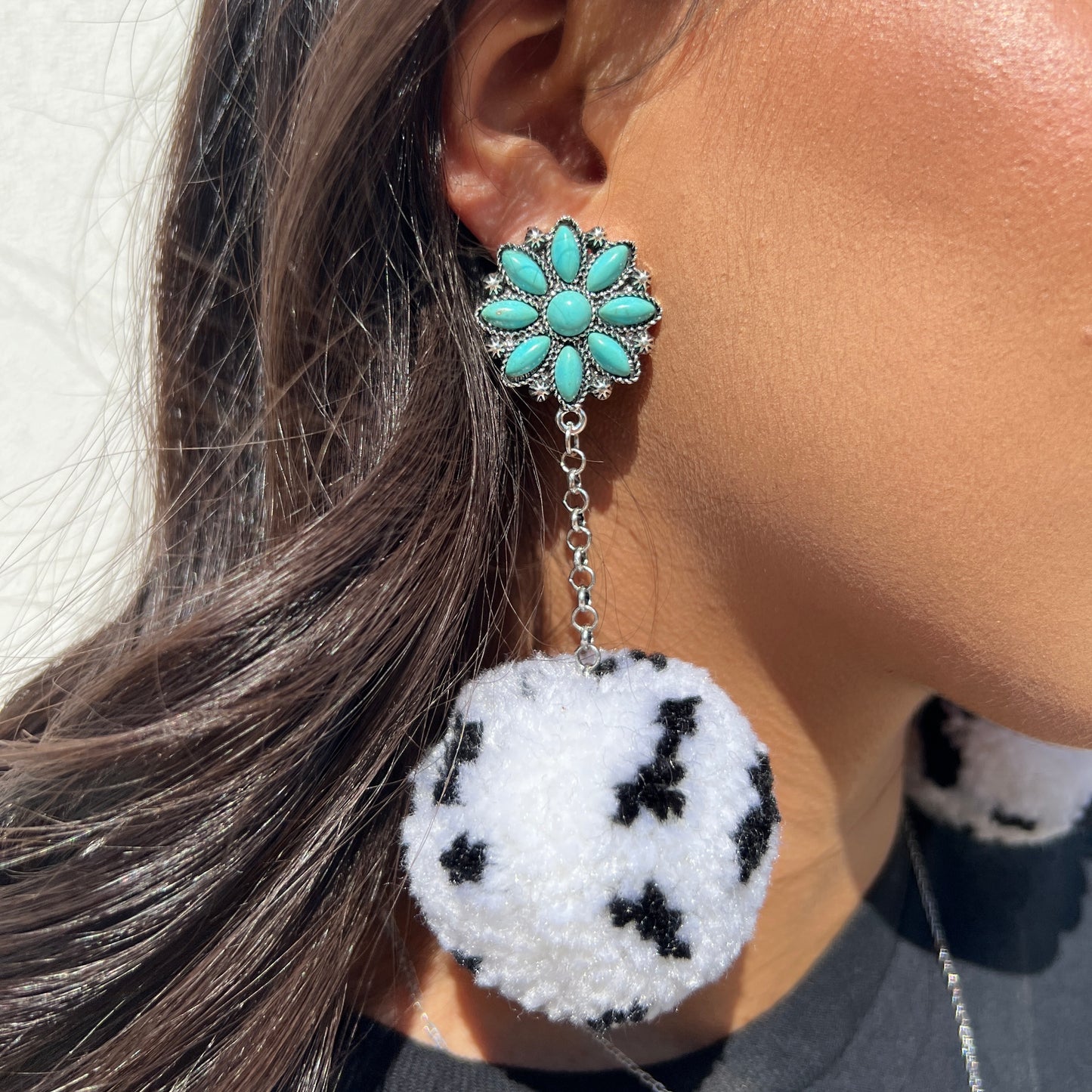 Cowprint Pom Earrings