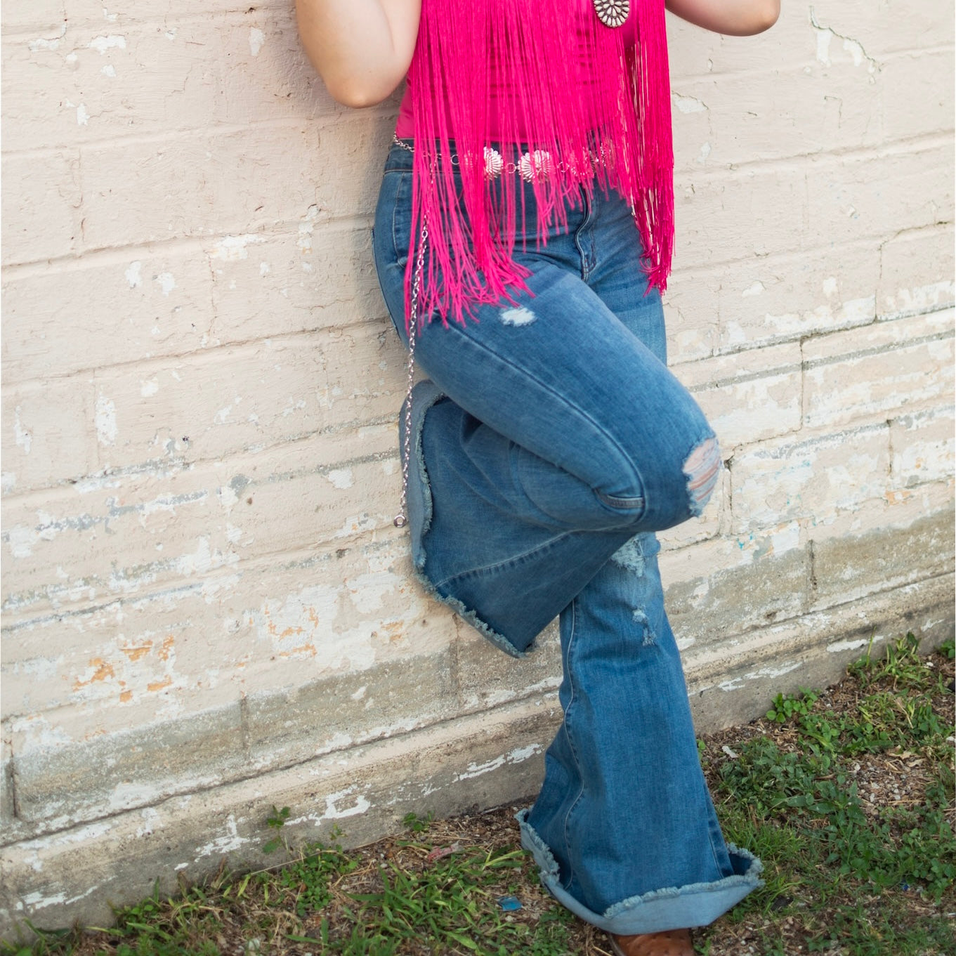 Distressed Blue Jean Bell Bottoms