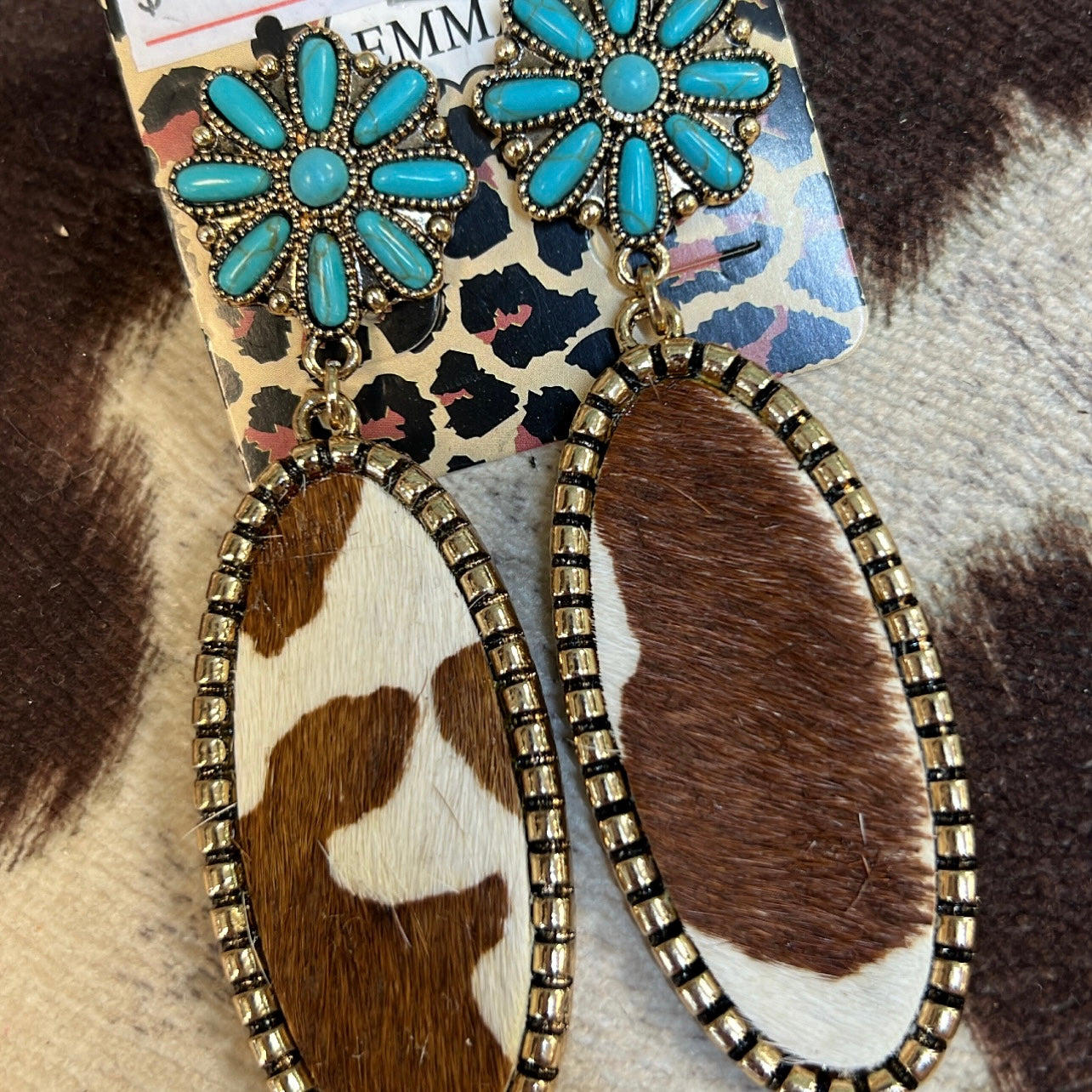 Carly’s Turquoise & Cowhide Earrings