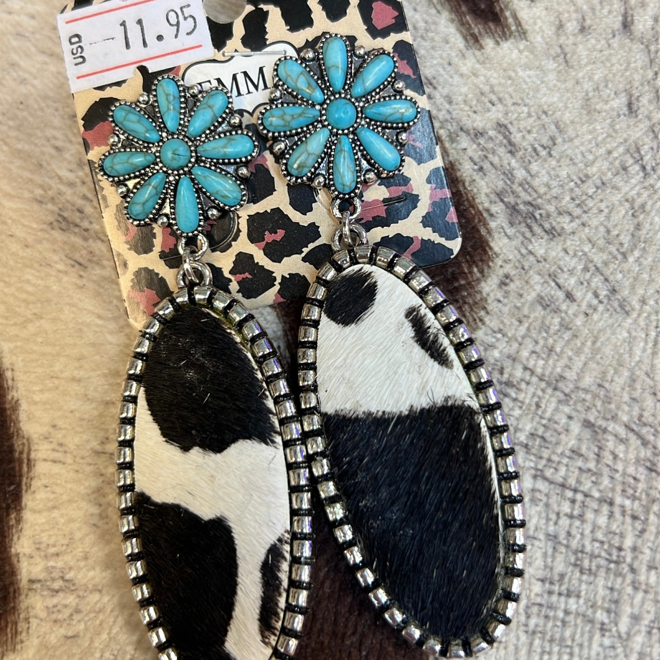 Carly’s Turquoise & Cowhide Earrings