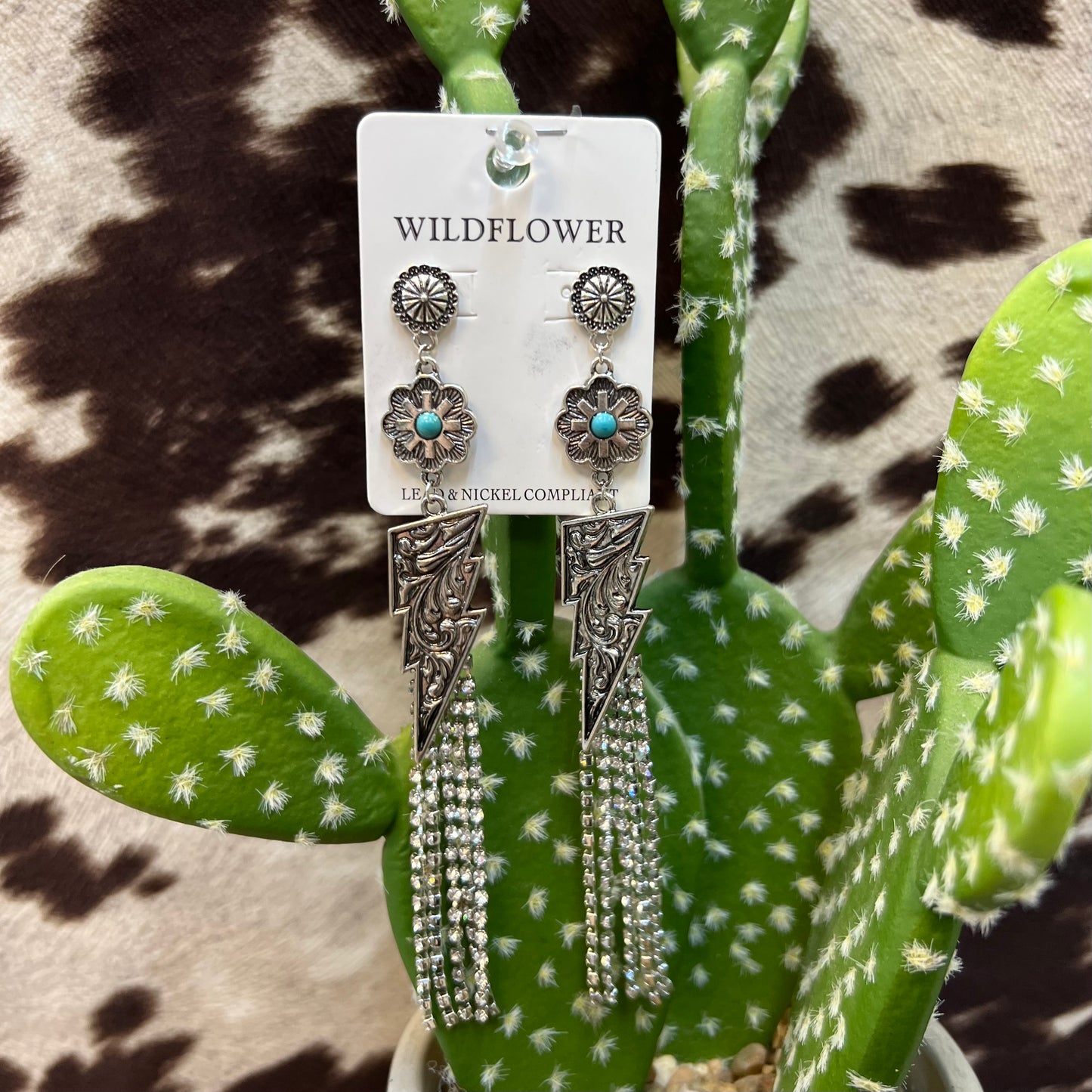 Tooled Bolts Rhinestone Earrings