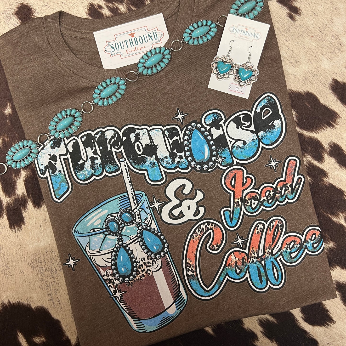 Turquoise & Coffee Graphic Tee