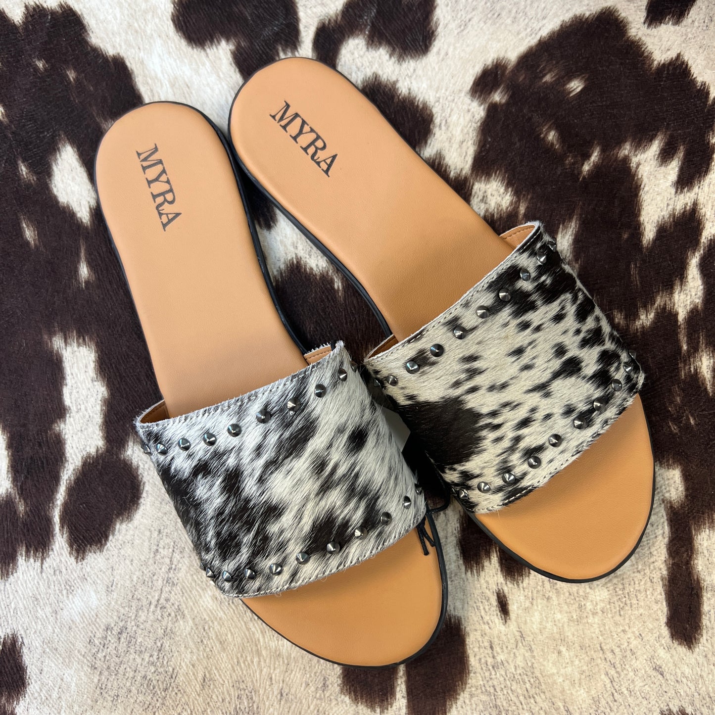 Hailey’s Cowhide Slide Sandals