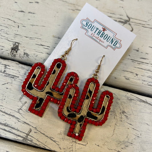 Red Leopard Cactus Earrings