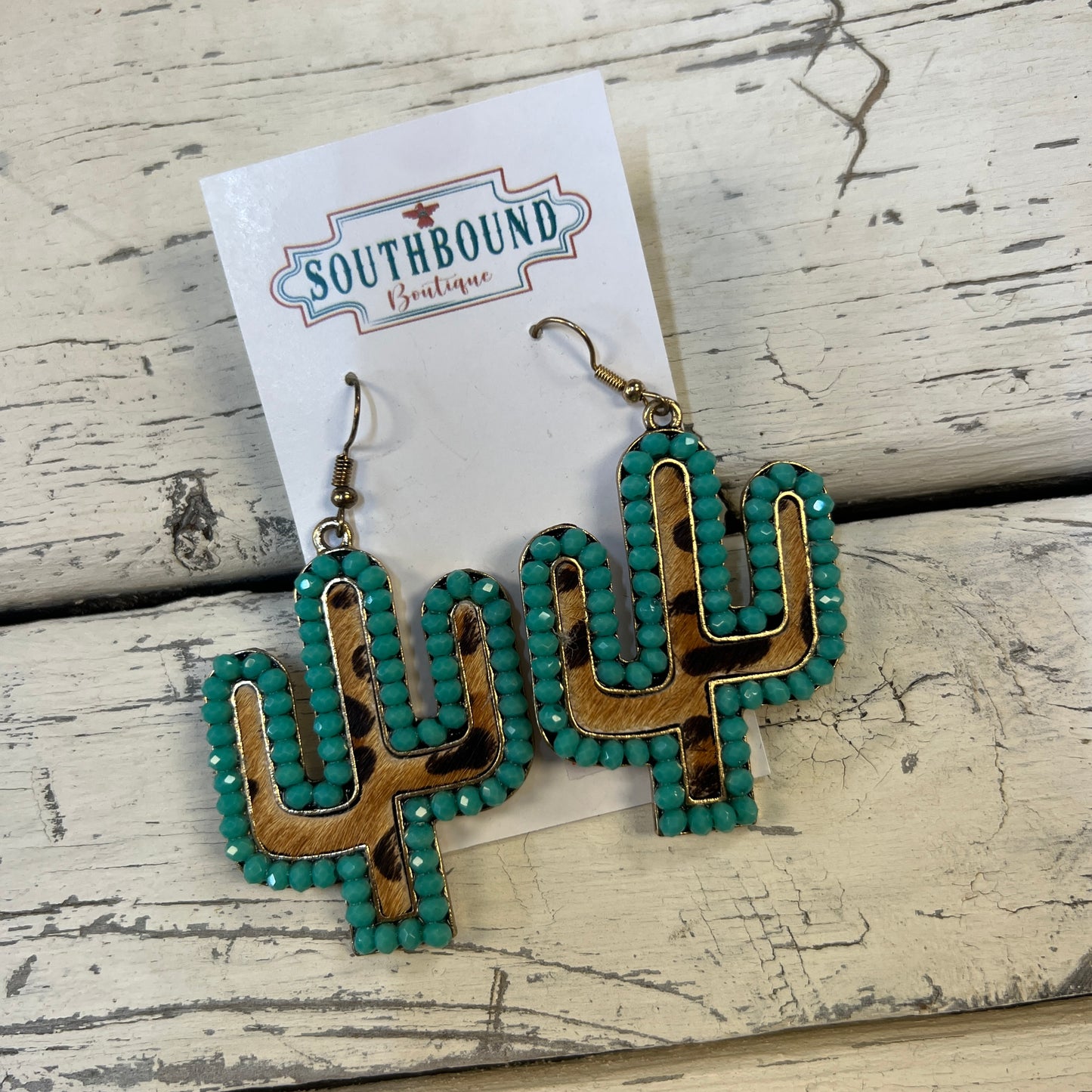 Turquoise Leopard Cactus Earrings