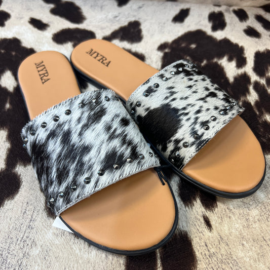 Hailey’s Cowhide Slide Sandals