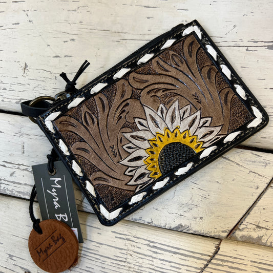 Sunflower Tooled Leather Wallet/Coin Purse