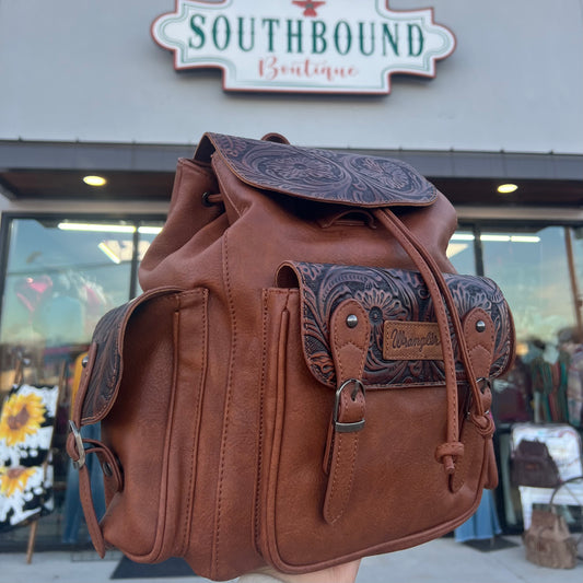 Tooled Leather Wrangler Backpack CHESTNUT