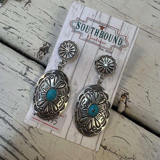 Oval Shaped Turquoise Earrings